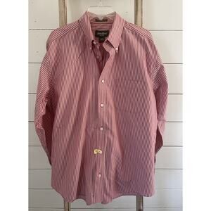 Eddie Bauer Shirt Mens Red Stripe Button Down Wrinkle Free Size Large EUC